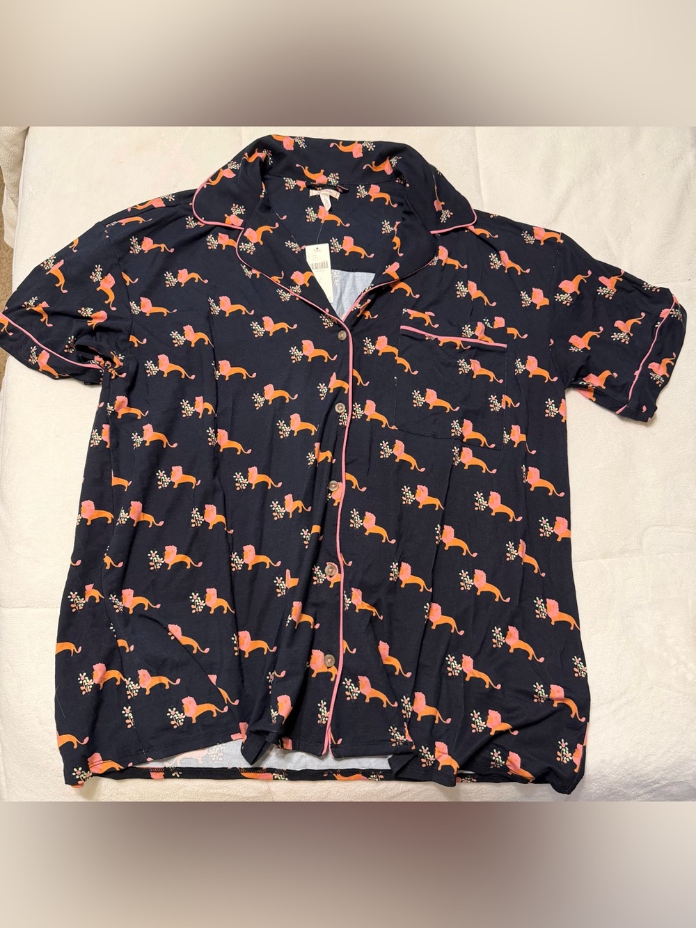 NWT Anthropologie LyreBird Briar Short Sleeve Pajama Shirt in ModaLuxe, L